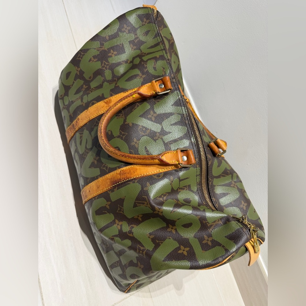 Louis Vuitton Green and Brown Duffel Bag